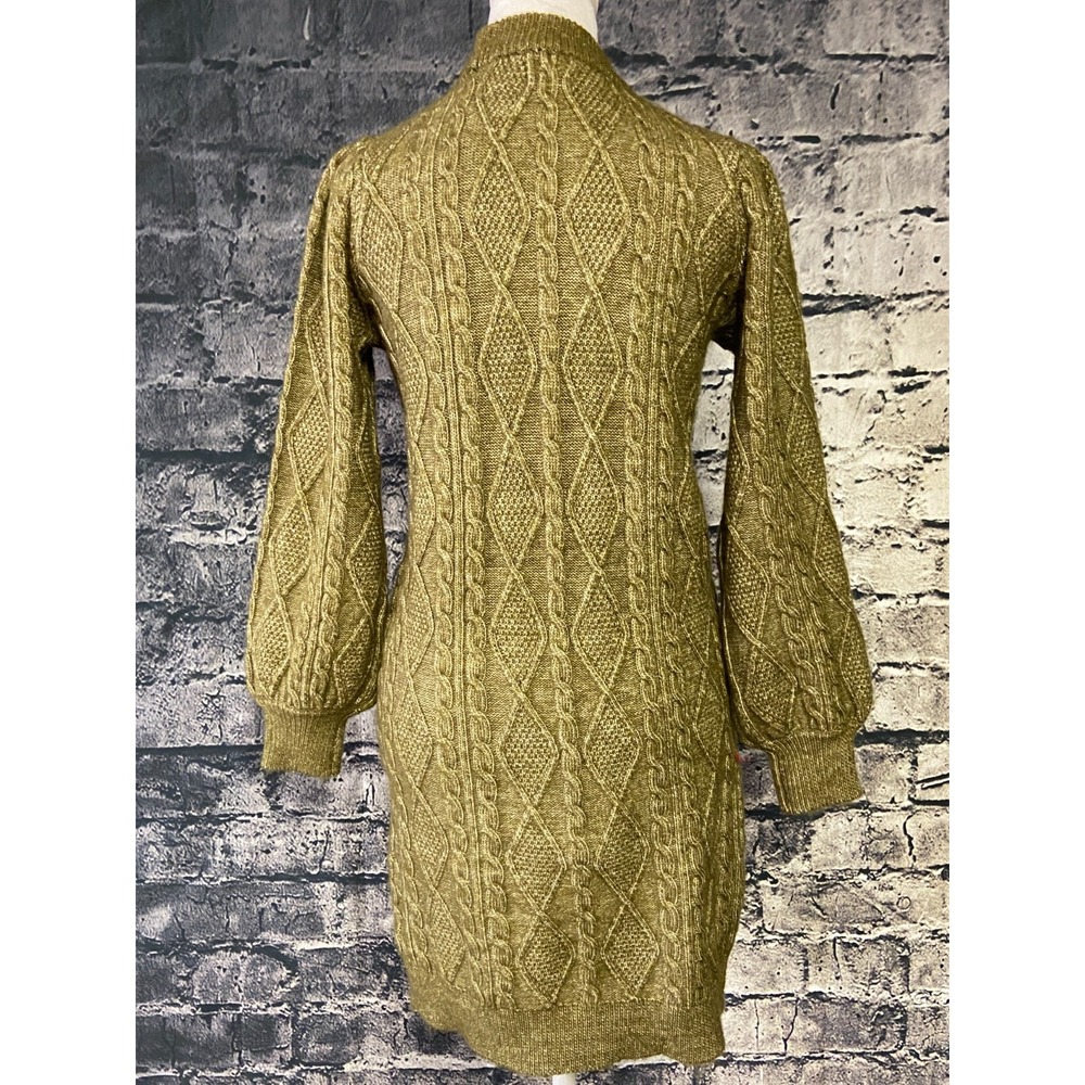 Ophelia Roe Sweater Dress Womens Large Olive Green Cable Knit Long Sleeve Mock N - Picture 3 of 12